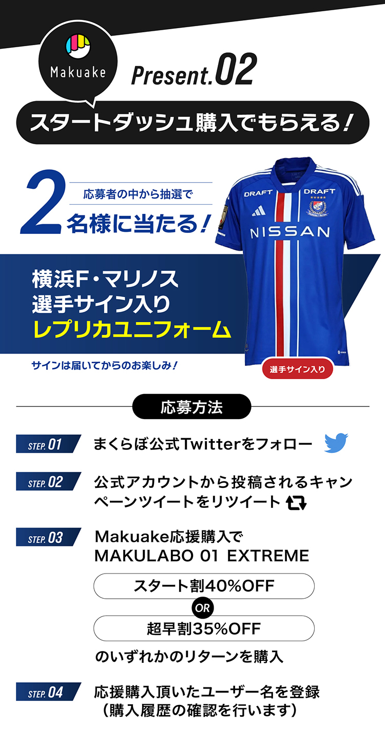 Present02　スタートダッシュ購入でもらえる！　横浜F・マリノス選手サイン入りレプリカユニフォーム